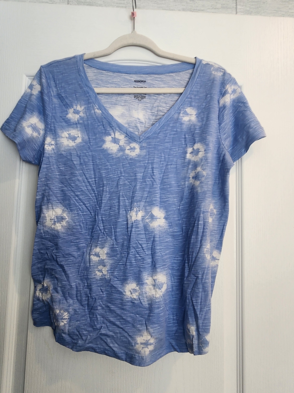 Sonoma Light Blue Tie-Dye V-Neck Short Sleeve Tee M Euc